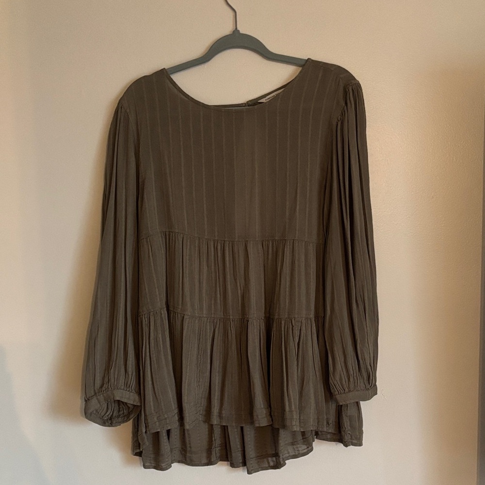 American Eagle Outfitters Olive Tiered Blouse
